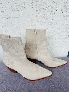Matisse Cream Textured Pointed Ankle Boots with Low Stacked Heel